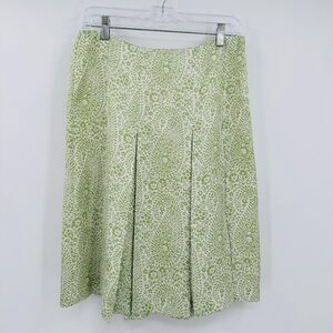 Brooks Brothers Size 6 Green & White Paisley Print Silk Pleated Midi Skirt